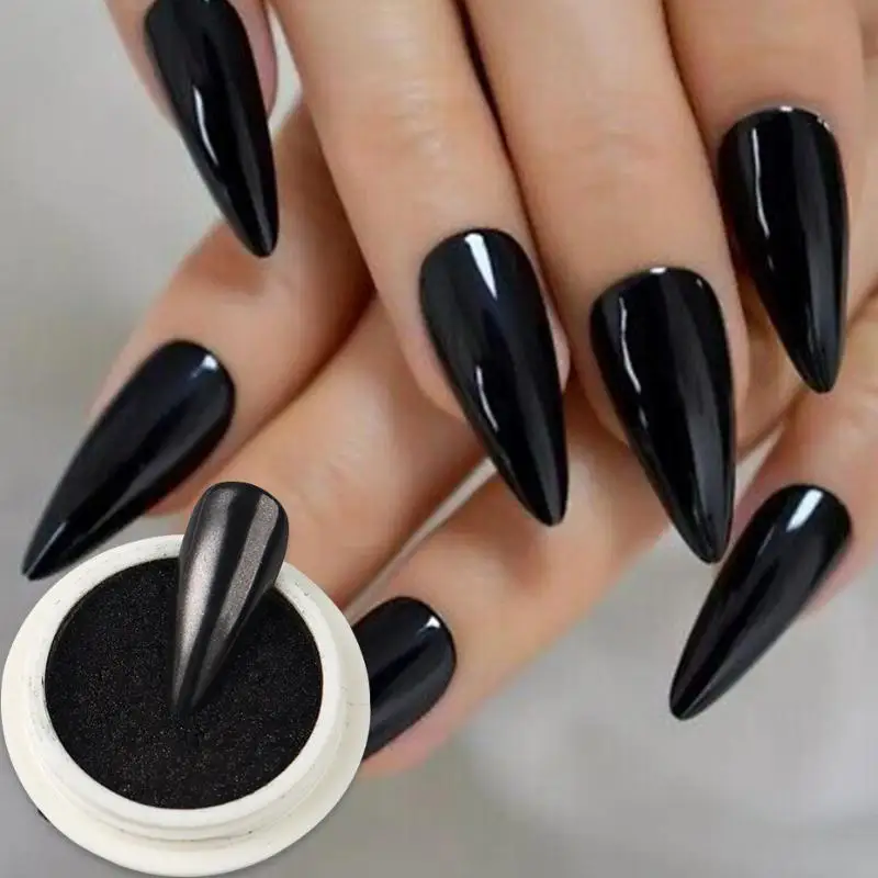 1 Box Chrome Black Nail Powder Metallic Rubbing Pigment Magic Mirror Glitter Y2K Nail Art Decoration Manicure