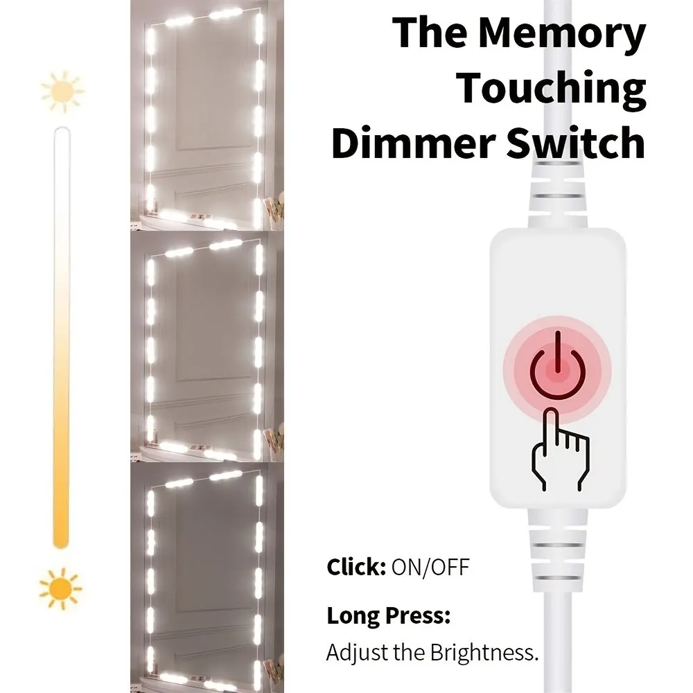 ไฟ LED กระจกโต๊ะเครื่องแป้งหรี่แสงได้แบบ USB 5V สวิตช์สัมผัสหรี่แสงได้โคมไฟกระจกหรี่แสงได้4000K สำหรับโต๊ะแต่งหน้าห้องนอนตู้ไฟ