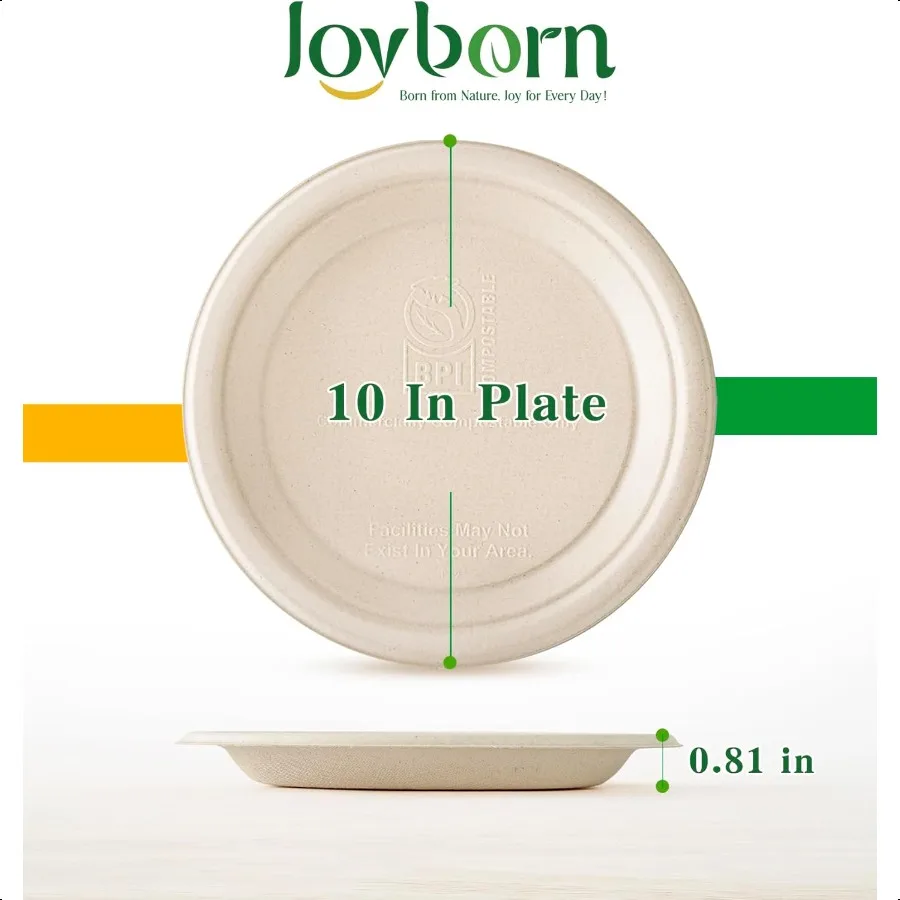 100 Compostable Paper Plates 10 Inch 125 Count Biodegradable Bagasse Plates Heavy Duty  Plates Bulk for Party MicrowaveSafe Soa