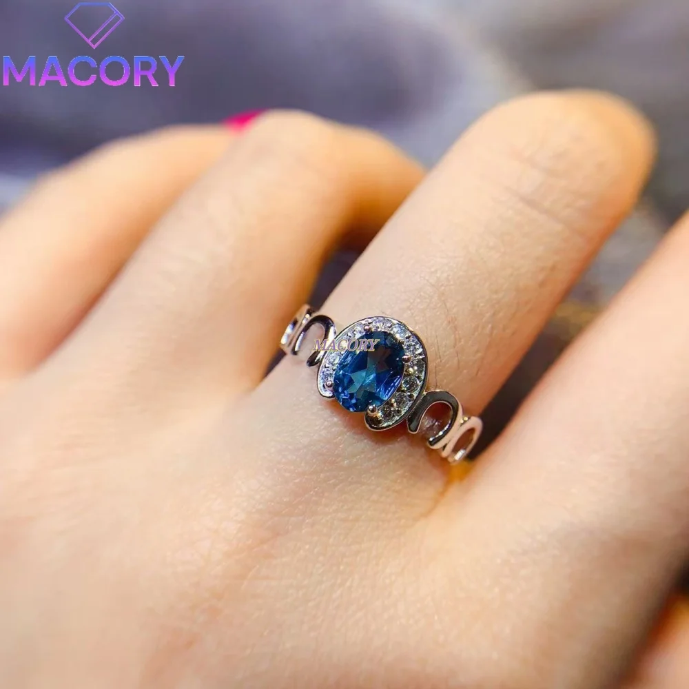 S925 sterling silver natural topaz ring exquisite low-key and simple design enchanting blue ocean style Valentine's Day gift