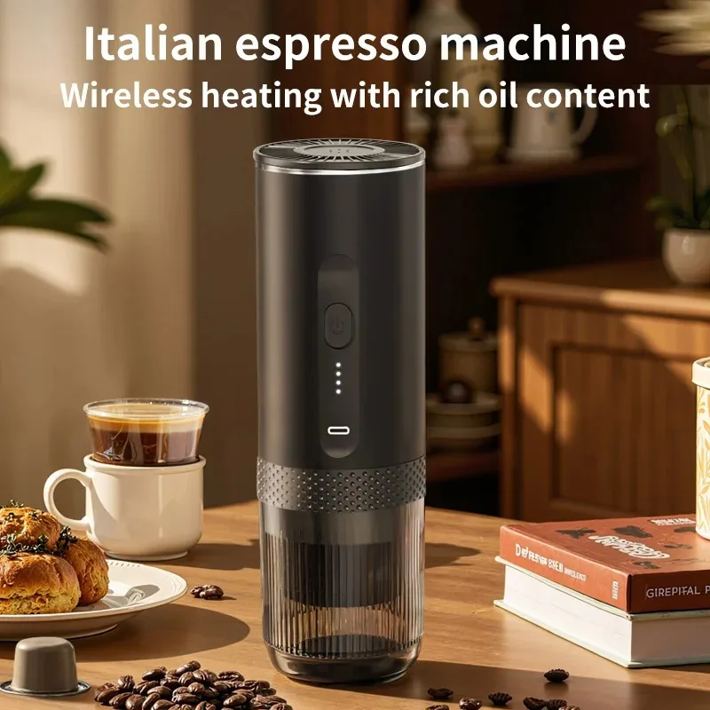 Wireless Electric Espresso Coffee Machine for Car & Home Camping Portable Coffee Maker 2-in-1 Capsule Powder Travel Coffee Maker