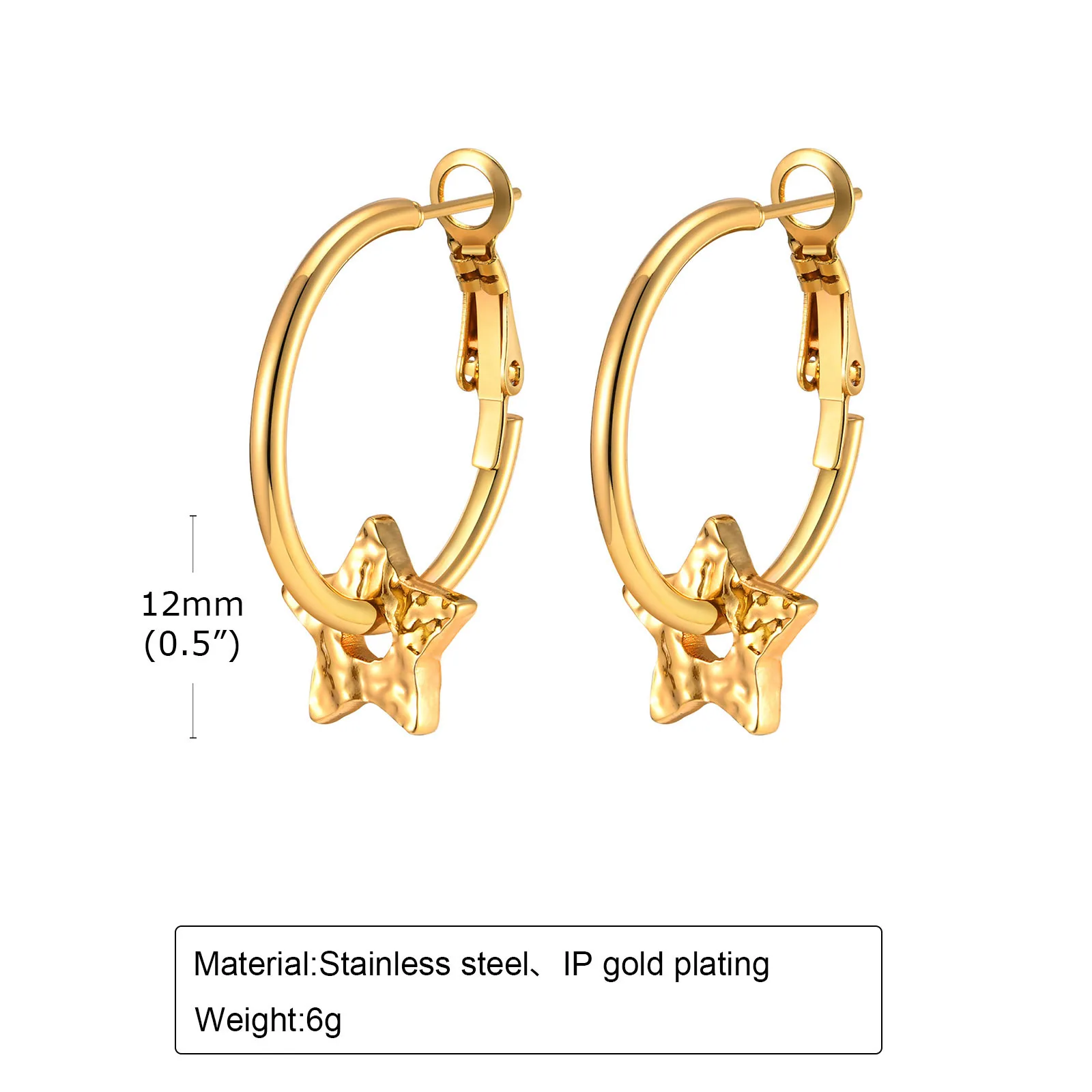 Trendy Stainless Steel Star Pendant Hoop Earrings for Women Girls, Gold Plated Pentagram Geometric Buckle Ear Jewelry To Her