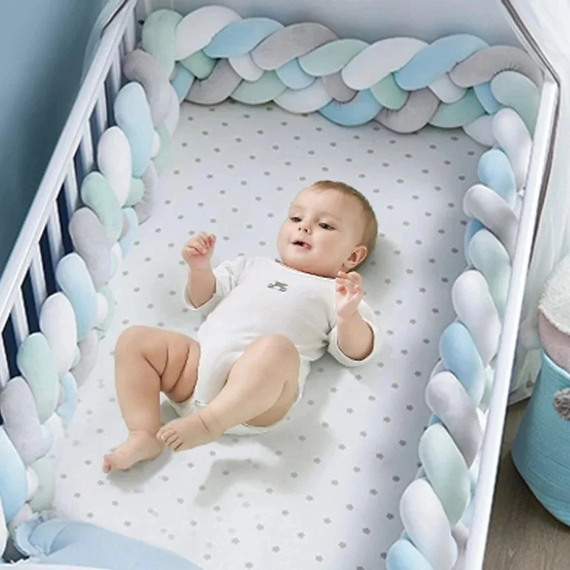 

1M/2M/3.6M Baby Crib Protector Knot Baby Bed Bumper Weaving Plush Infant Crib Cushion For Newborns Nursery Bed Bumper Room Decor