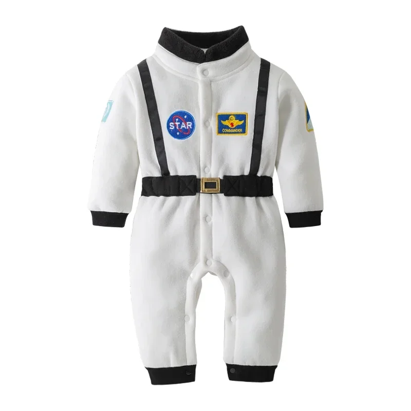 Winter 1-4 Years Old Baby & Toddler Kids Fleece Bodysuit With Elastic Waist Hooded One Piece Jumpsuit Space Astronaut Costume