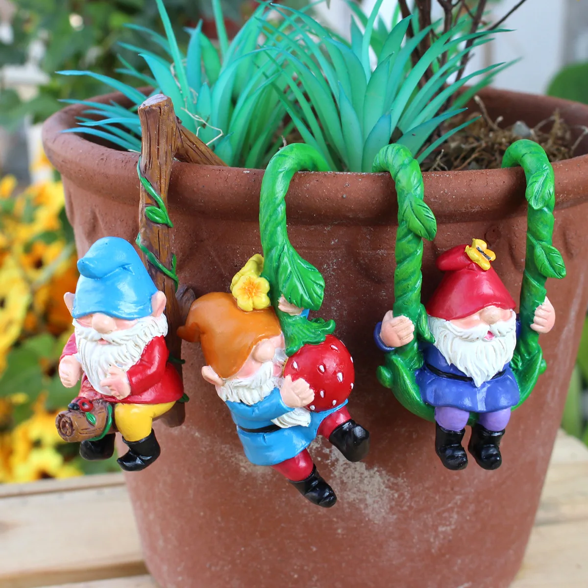 3Pc Resin Climbing Gnome Statues, Creative Dwarf Decorations, Terrace, Garden, Flower Pot Decorations