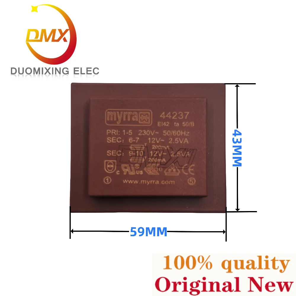 44237 Transformer EI42 TA 50/B PRI: 1-5 230V ~ 50/60Hz Sec: 6-7 12V ~ 2.5VA Sec: 9-10 Double-Output Isolation Transformer.