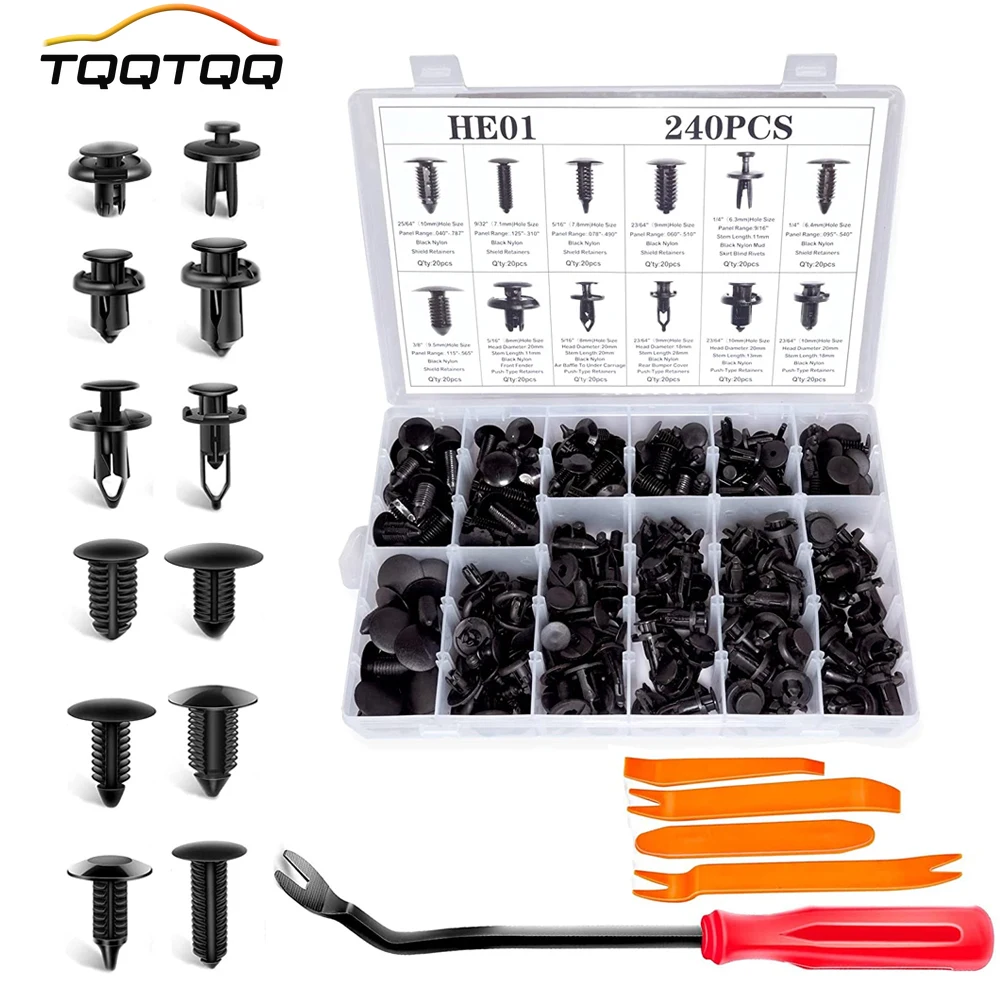 

240Pcs Bumper Retainer Clips with Fastener Remover Car Plastic Rivets Fasteners Replacement Push Clip Kit Tool Accessories