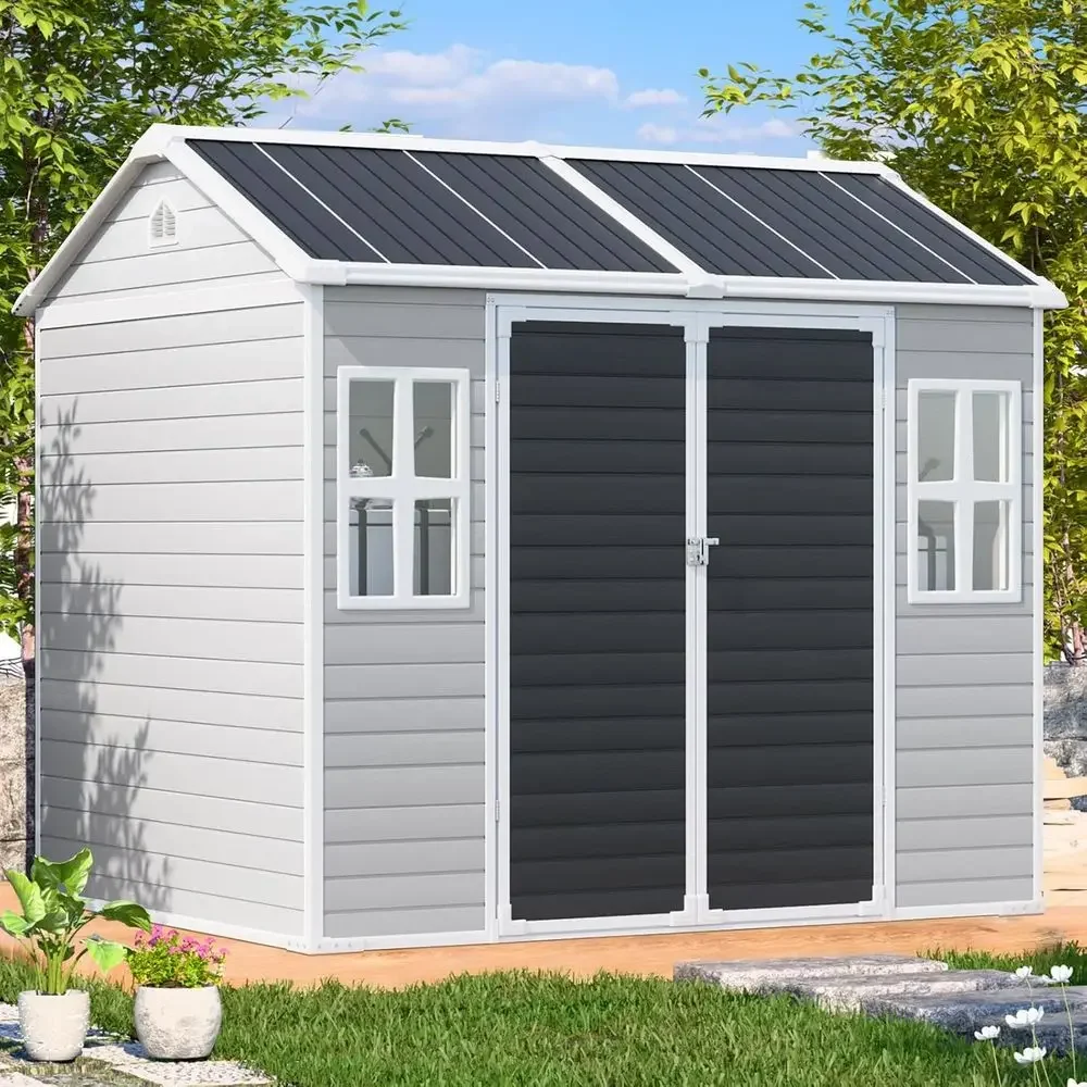 

8x6 T Resin Plastic Shed with loor, Heavy-Duty 21-Gauge Reinorced Steel e, 16mm Ultra-Thick Panels, Outdoor Storage Sheds with W