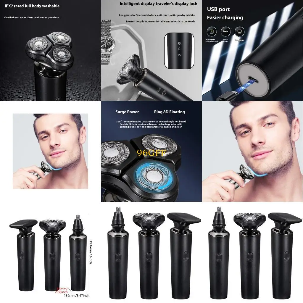 96GF USB شحن ماكينة الحلاقة الكهربائية سهلة تنظيف الجسم المقاوم للماء