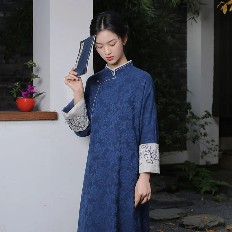 Traditional Vintage Qipao National Cotton Linen Folk Dress Chinese Improved Jacquard Cheongsam Embroidery Retro Zen Clothes - Image 3