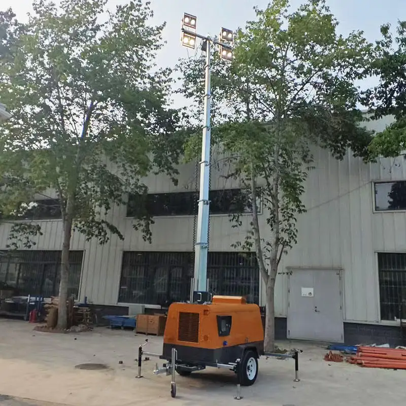 Off Grid Mobile Light Tower High Lumens Round LED Floodlights Emergency Stand Trailer for Warehouse Exterior Lighting