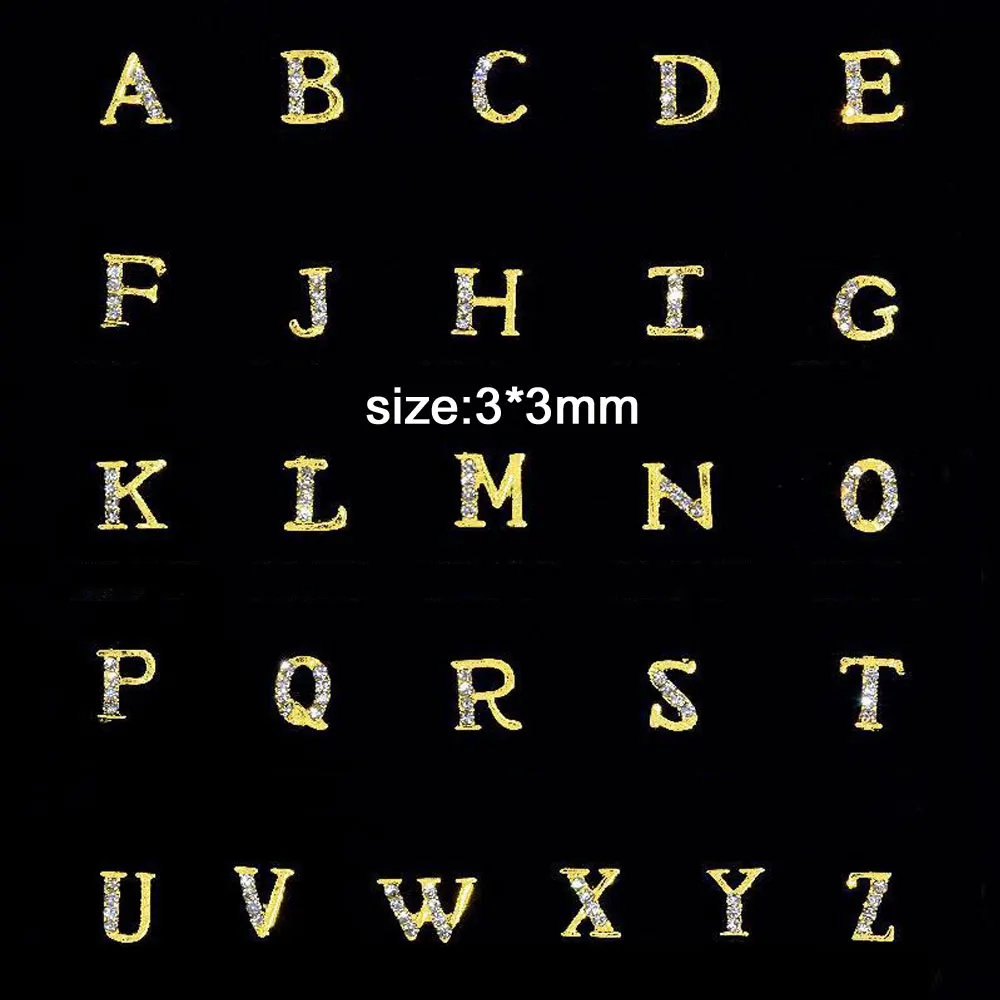 10/26pcs Bright Gold English Letter Nail Art Charm 3D Alloy Studded Letters Nail Decor Parts DIY Japanese LZ Nail Accessories