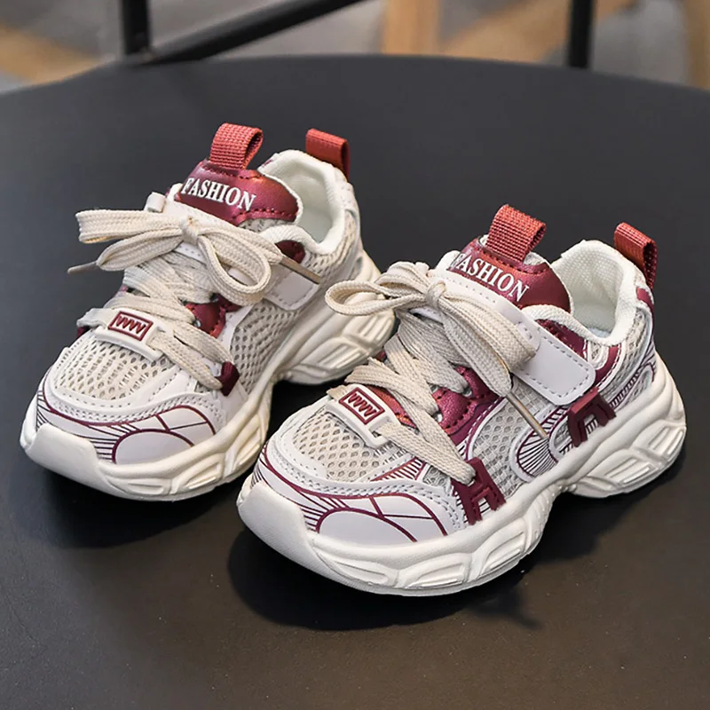 

PU Leather Sport Shoes For Children Mesh Breathable Kid's Sneakers Soft-soled Anti-slippery Boyo's Girl's Running Shoes
