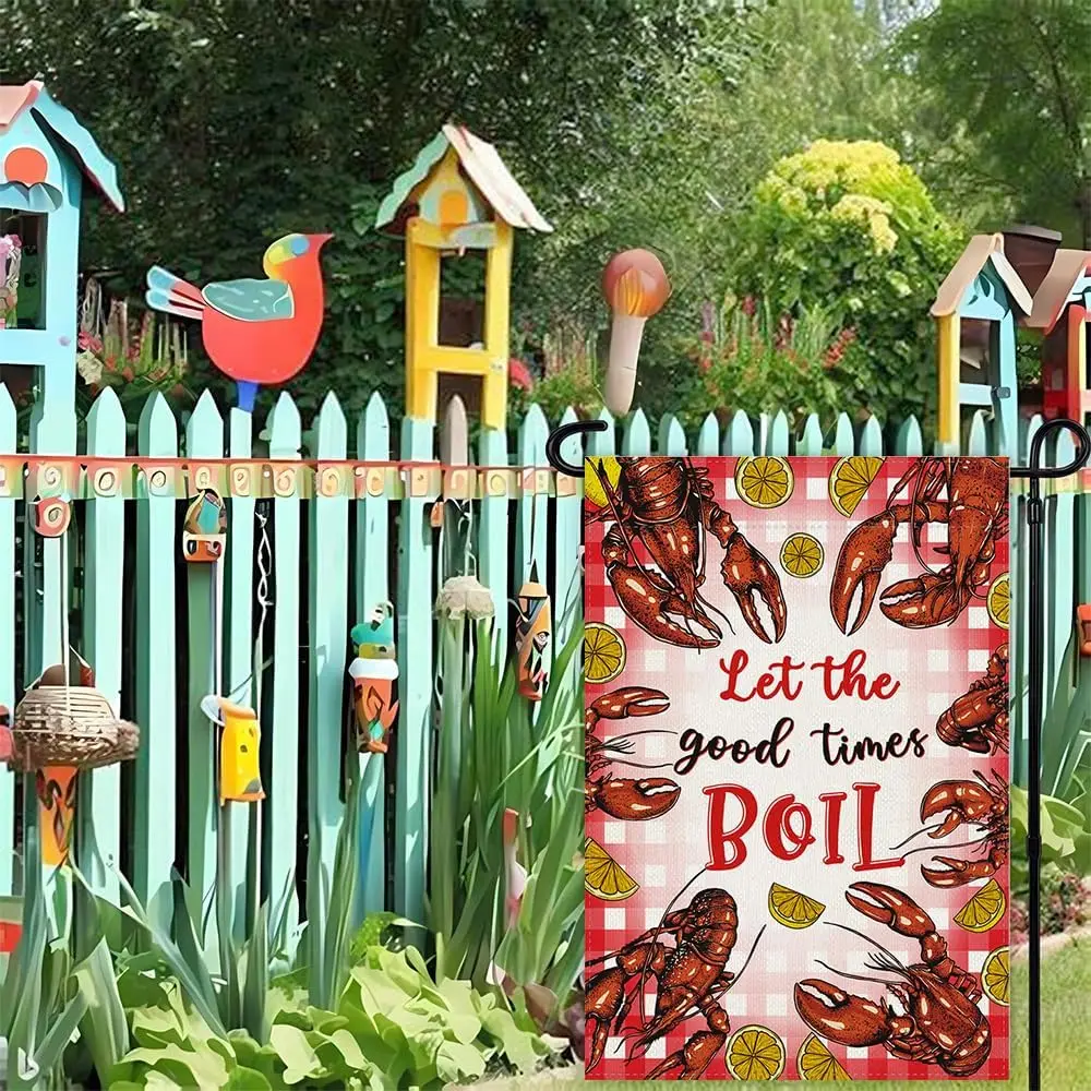 Crawfish Garden Flags for Outside Lobster Yard Flag Crab Seafood Boil Party Decor Shrimp Boil Party Supplies-12x18 Double Si YYQ