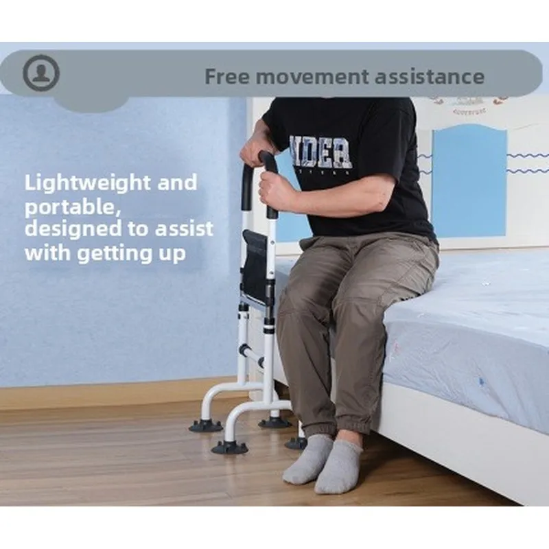 Height Adjustable Floor Standing Bed Assist Rail, Multi-Grip Bedside Support Handle for Elderly Pregnant Women Help Get Up