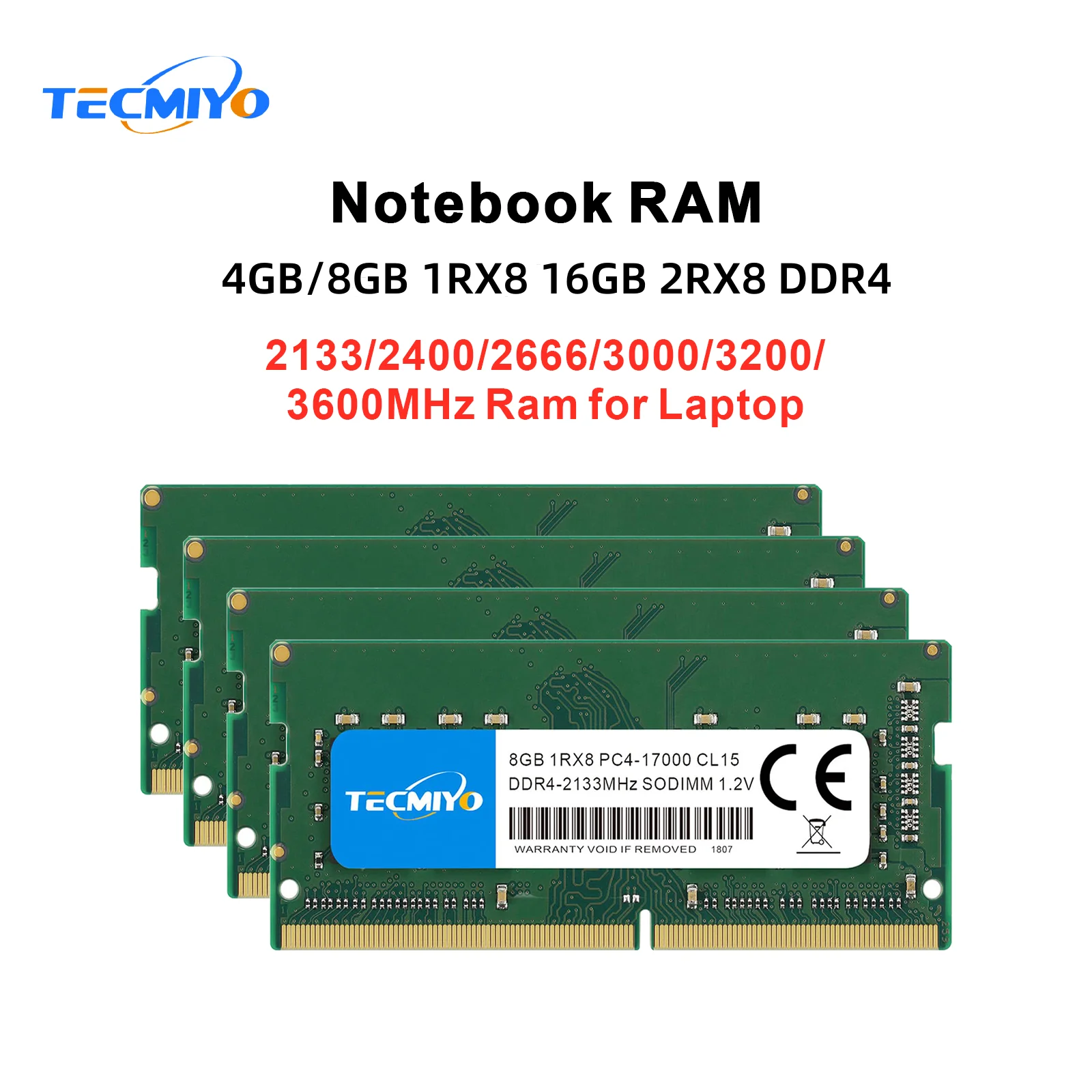 

TECMIYO Laptop Memory RAM DDR4 4GB-16GB 2133MHz-3200MHz SODIMM 1.2V Non-ECC -1PC Green