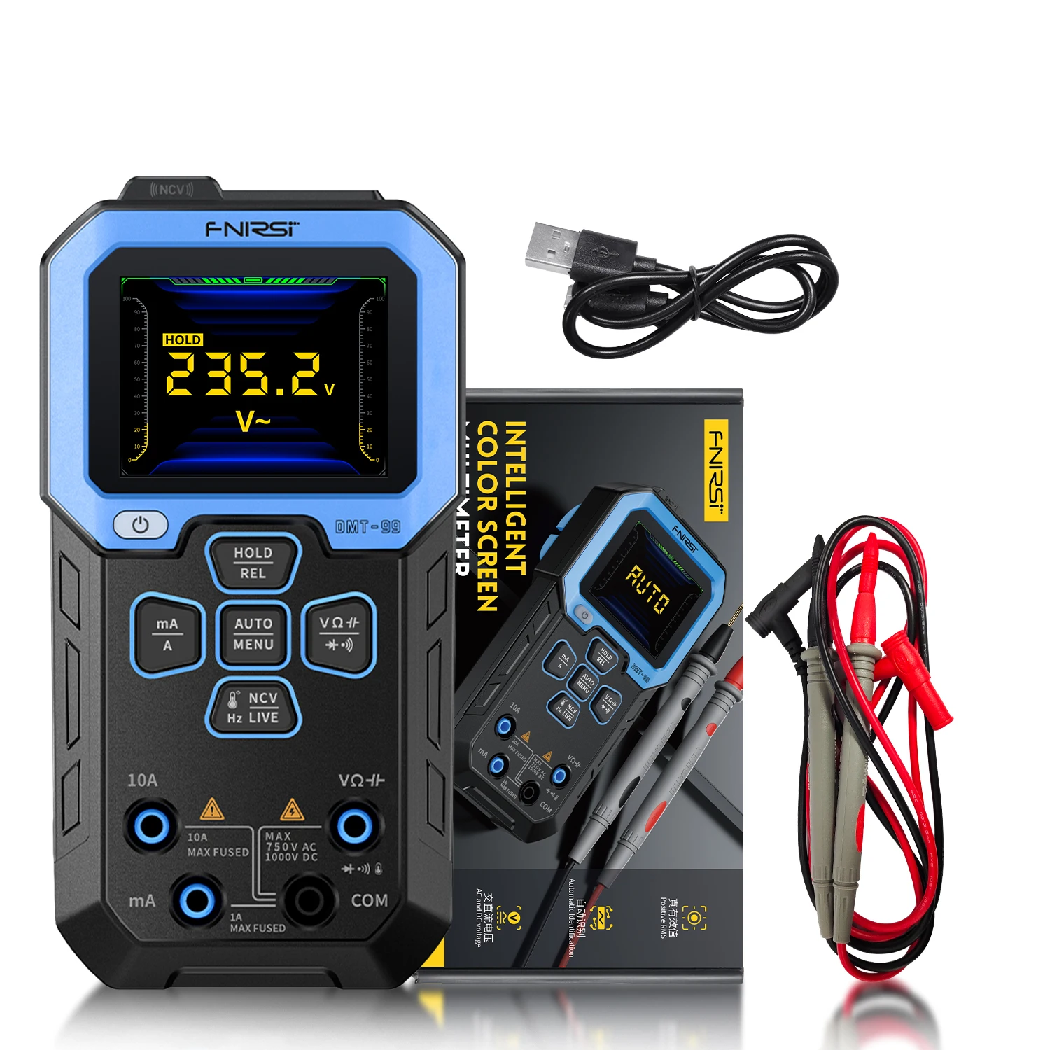 Imagem -06 - Multímetro Digital True Rms 10000 Contagens Capacitância de Resistência Freqüência Temperatura Tensão Atual Ncv Tester Fnirsi-dmt-99