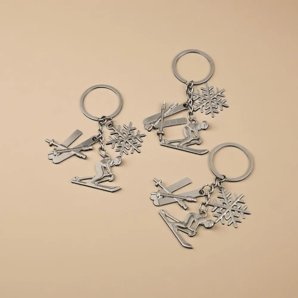 Metallanhänger Ski-Schlüsselanhänger Schlüsselring Silberfarben Skifahrer-Dekoration Auto-Taschenanhänger Schlittschuh-Anhänger Wintersport – Detail 7