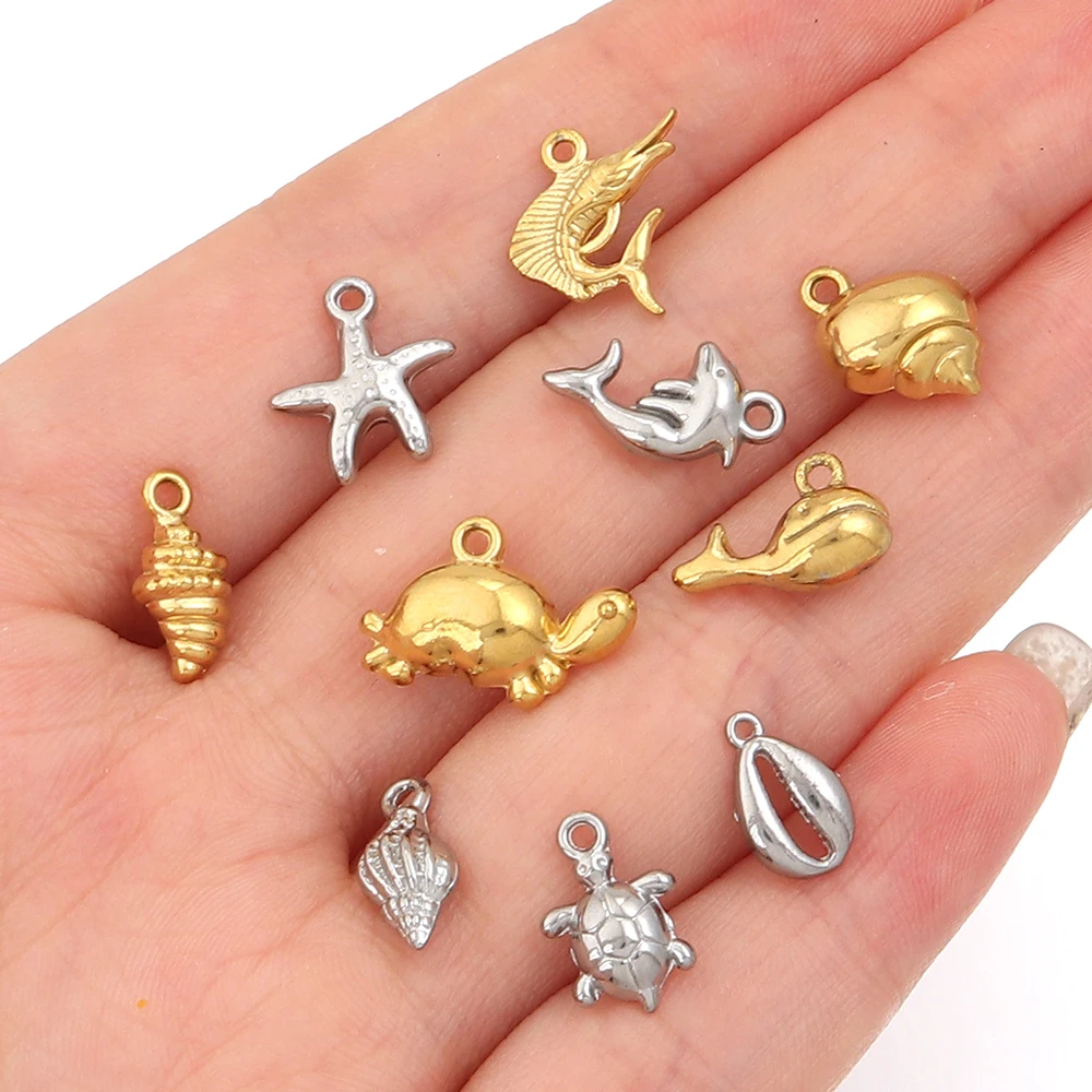 5Pcs Stainless Steel Charms Beads Marine Organism Charms Pendant for Earrings Necklace Pendant DIY Jewelry Accessories