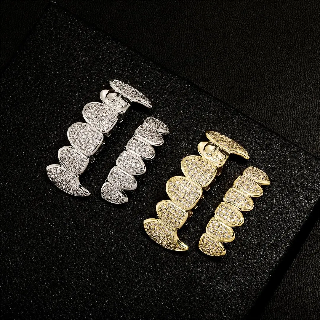 Iced Out Skull Grillz Tooth Cover Bling CZ Hip Hop Jewelry Gold Plated Teeth Accessories for Men Women