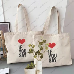 1 pc Love If You Say Kpop patternTote Bag Canvas Shoulder Bag For Travel Daily Commute Women's Reusable Shopping Bag, Best Gift