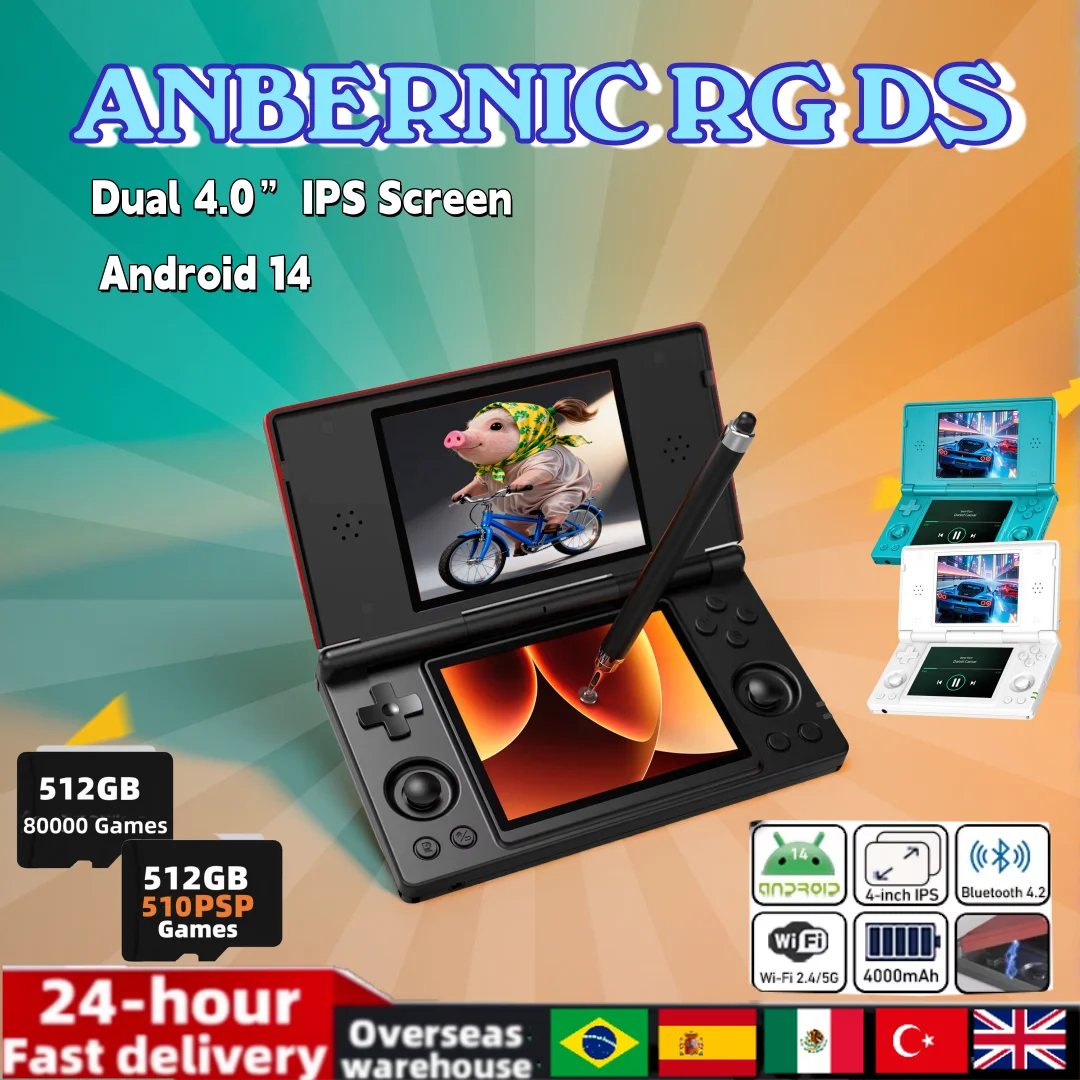 Anbernic RG DS Video Game Console 4.0 IPS Dual Screen Android 14 Support Dual Application On Split Screens Hall RGDS PSP Gift
