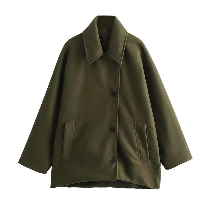 Mistura casaco outerwear 2024 outono inverno elegante casaco de manga longa senhoras moda escritório cáqui verde preto casaco