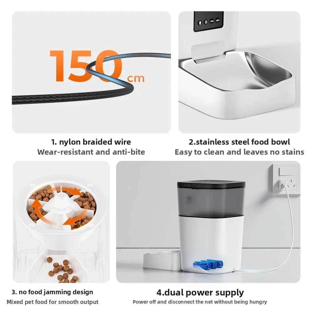 آلة التغذية الكمية المتنقلة للتحكم عن بعد للكلاب والقطط، وحدة تغذية أوتوماتيكية لوعاء القطط والكلاب مستلزمات الحيوانات الأليفة 3 لتر #6