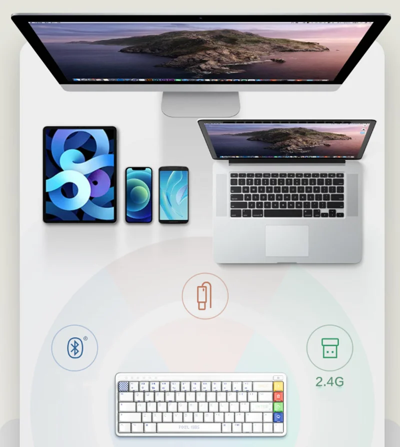 MIIIW ART-Teclado Mechanical Gaming, Bleutooth, USB com fio, Z680, 68-Key, Luz de fundo, Multi-sistema, Jogo, Office, PC, Desktop