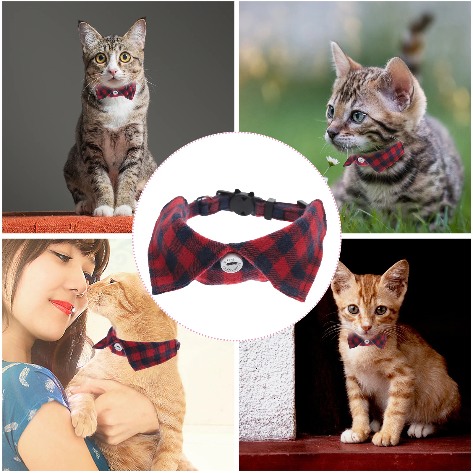 

Adjustable Cat Collar Kitten Neck Bell Blue Plaid Safe Reliable Daily Wear Holiday Parties Pet Supplies