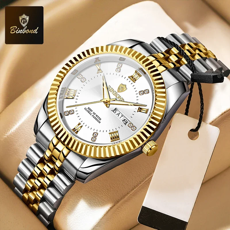 

BINBOND лучший бренд для деловых мужчин кварцевые часы из нержавеющей стали водонепроницаемые светящиеся часы с календарем модные оригинальные мужские наручные часы