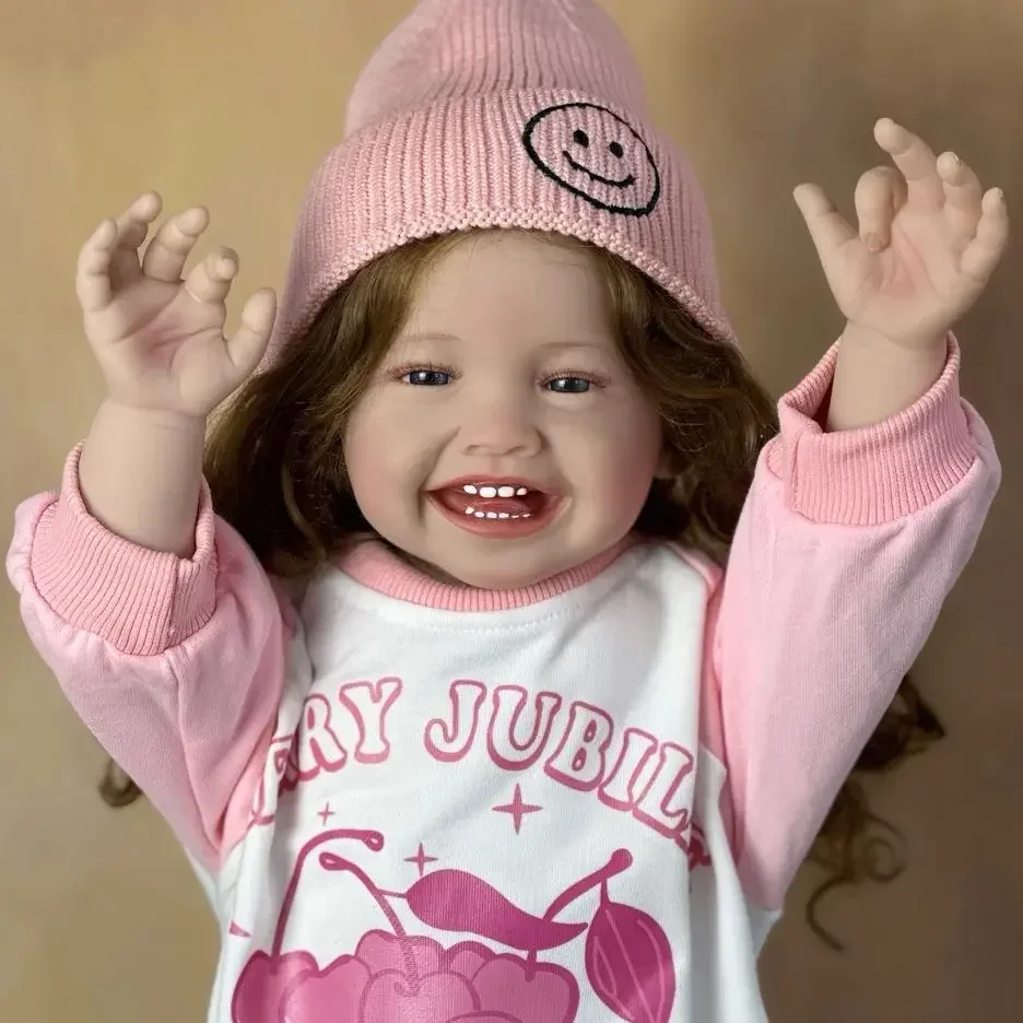 24인치 부드러운 실리콘 리본 베이비 돌 웃는 얼굴의 현실적인 공주 인형 사랑스러운 아티스트 인형 완벽한 크리스마스 선물 소녀용