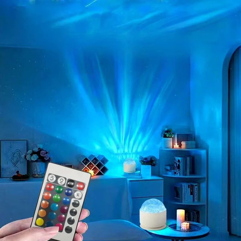 USB Powered Ocean Wave Projector Night Light 16 Colors Aura Aurora Glowing Lamp Home Bar Restaurant Underwater Light Decoration