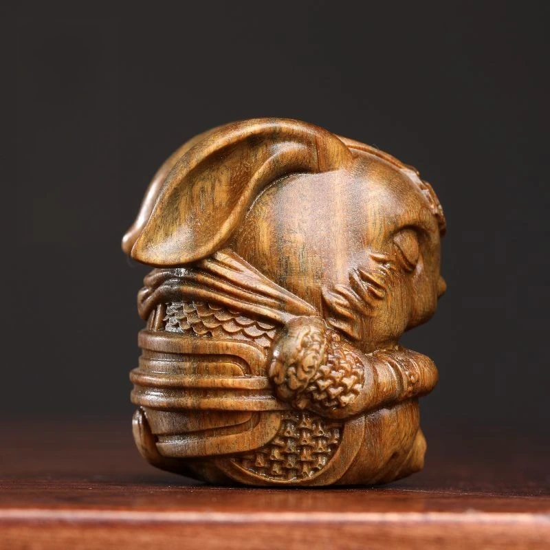 Hand Carved Wood zen rabbit Statue Figurine Desktop Ornaments Home Decoration Crafts Tea Pet Decor