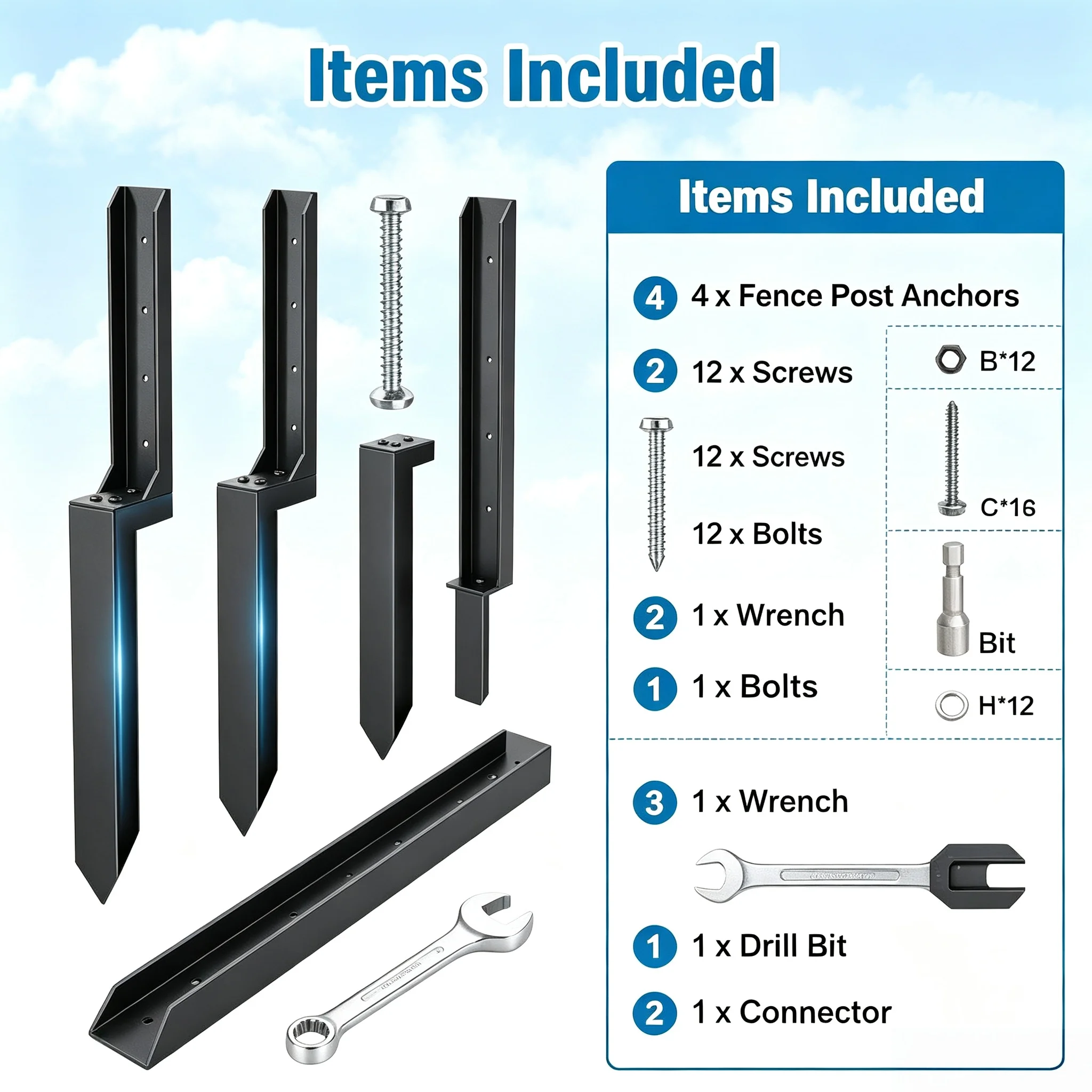 Heavy Duty Fence Post Anchor Ground Stakes, 4Pcs Fence Post Repair Kit for Wood Post Reinforcement