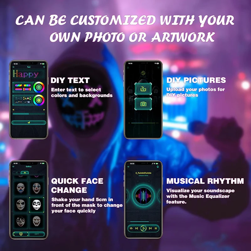 Party LED Light up Mask Gesture Sensing LED Masks Programmable App Control Face Transforming Mask for Halloween Christmas image 5