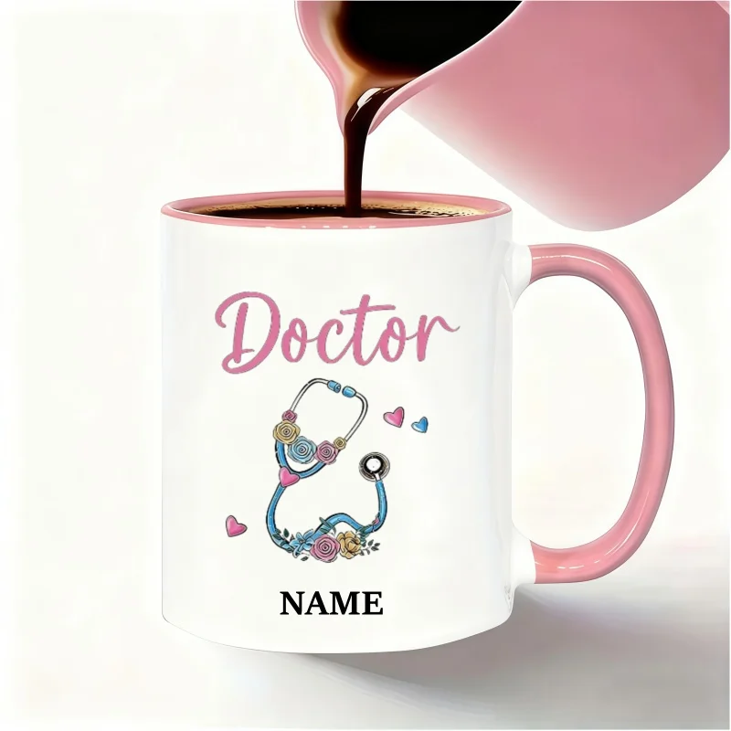 Customizable Flower Stethoscope Doctor Mug - Personalized Name Mug for Birthdays and Holidays