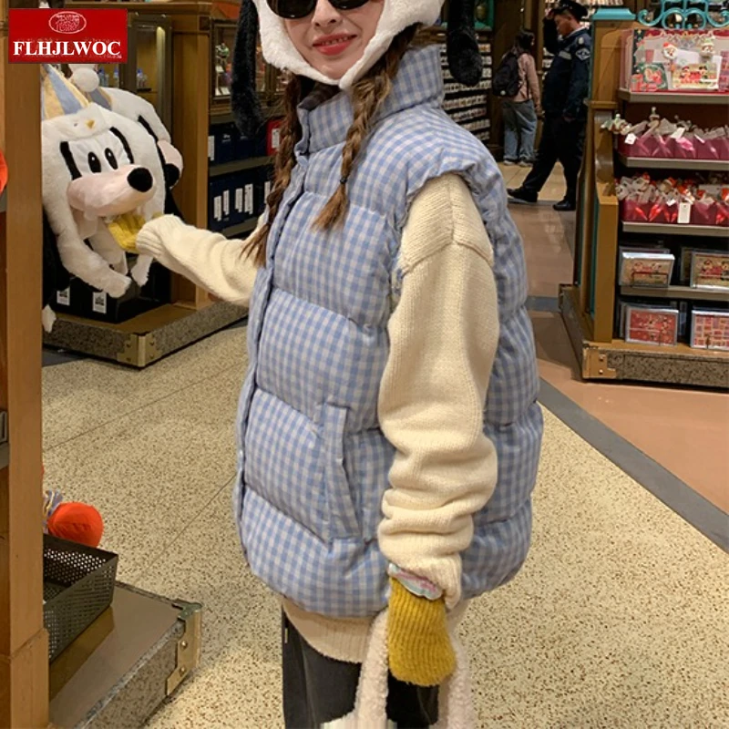 2025 hiver manteaux de survêtement gâteau Style coréen filles mignonnes décontracté chaud Plaid court vers le bas coton veste sans manches femmes réservoir Parkas