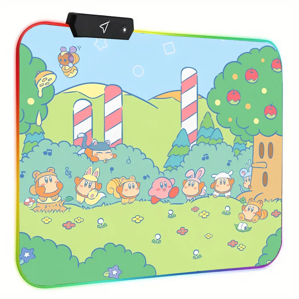 Cartoon Cute K-Kirbies Mousepad RGB Small Size Gaming Mouse Pad With LED Light Desk Mat Super Smooth Non-slip Rubber Bottom