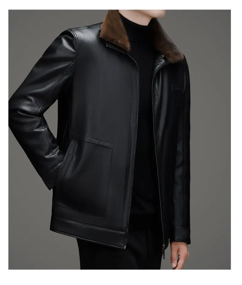 Hohe Qualität männer Casual Faux Leder Ente Unten Jacken Winter Streetwear Warme Puffer Mäntel Verdicken Pelz Kragen Tops Unten Parkas – Detail 13