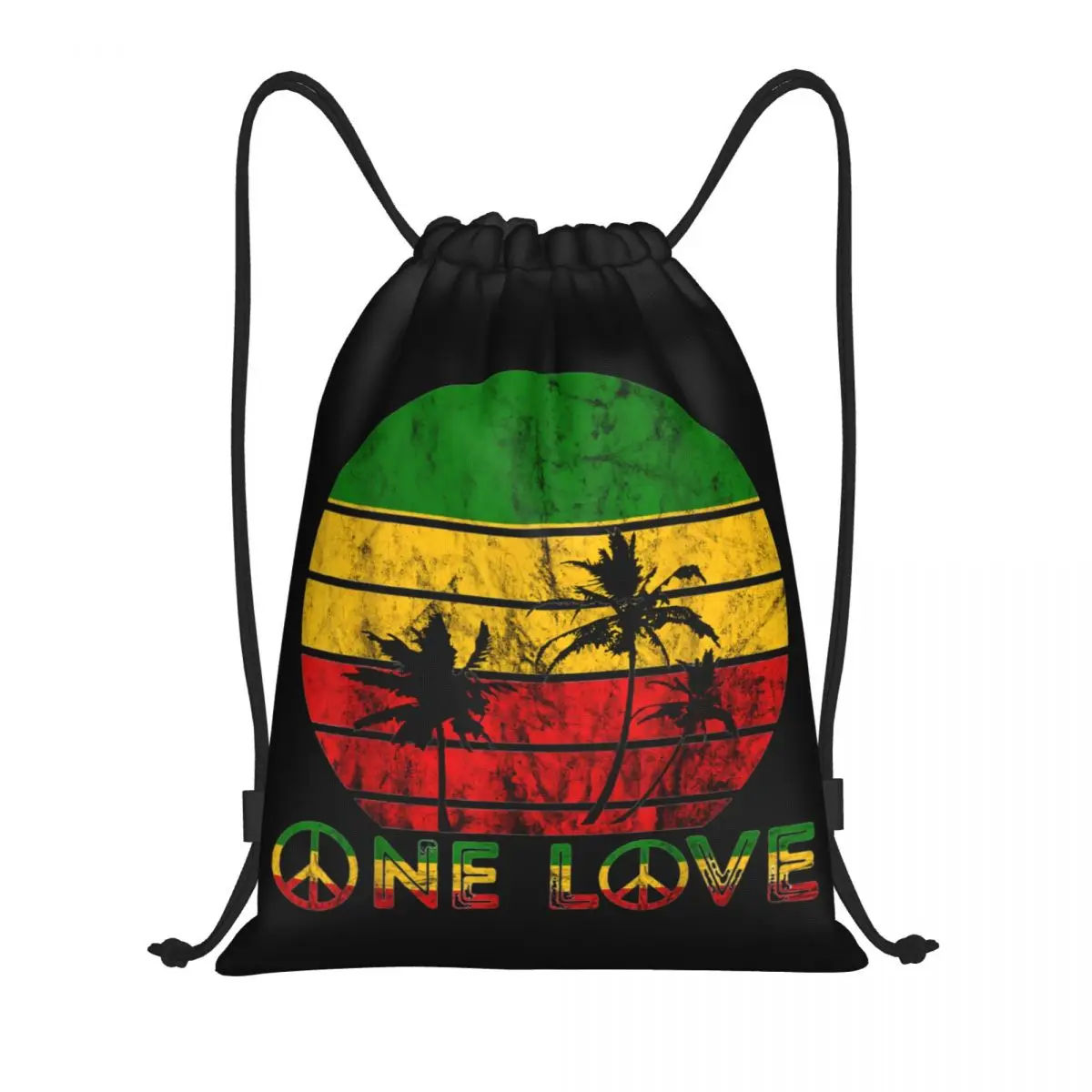 Rasta Reggae One Love Retro Vintage Sunset Jamaica Vacation Drawstring Backpack Sports Gym Bag for Women Men Shopping Sackpack