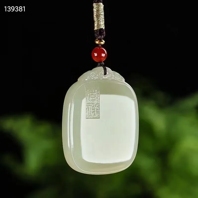 Natural 100% real cyan hetian jade pendant necklace hand-carved green necklaces pendants man jade jewelry Bless peace