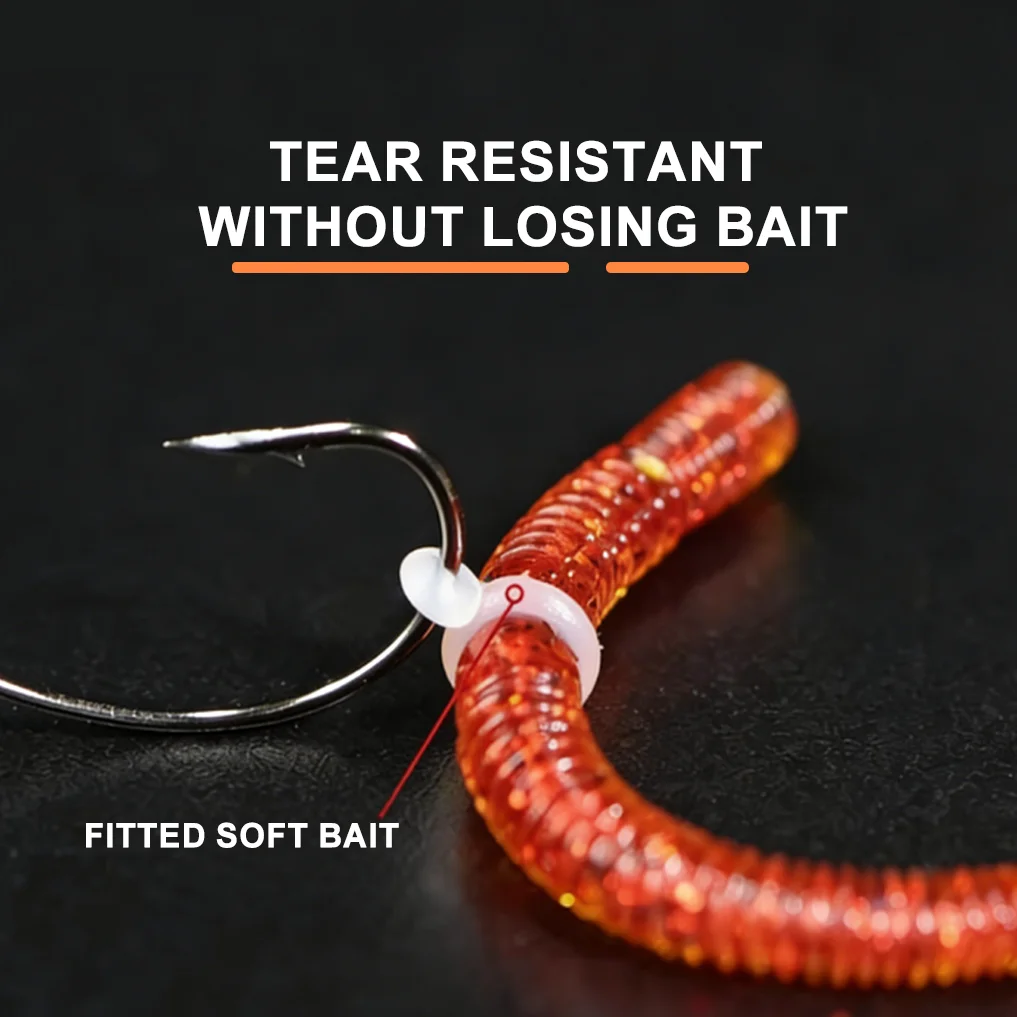 ZUKIBO 30 Stück Wacky Worm Soft Bait Schutzringe 4,5 mm / 6,3 mm, vertikales Design für Rig Senko Bass Fishing Tools – Detail 4