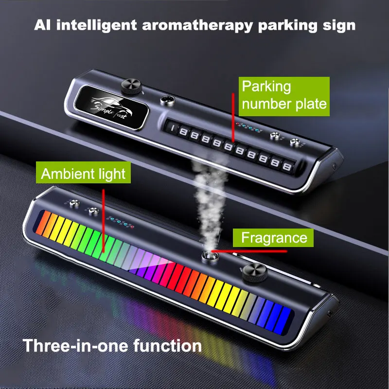 Car Air Freshener Multifunction RGB Music Pick-Up Car Perfume USB Rechargeable Automotive Smell Parking Phone License Plate Cool