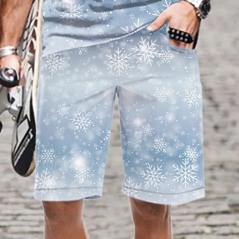 Inverno floco de neve padrão série masculina casual 3d impresso praia shorts board shorts secagem rápida engraçado maiô roupas masculinas