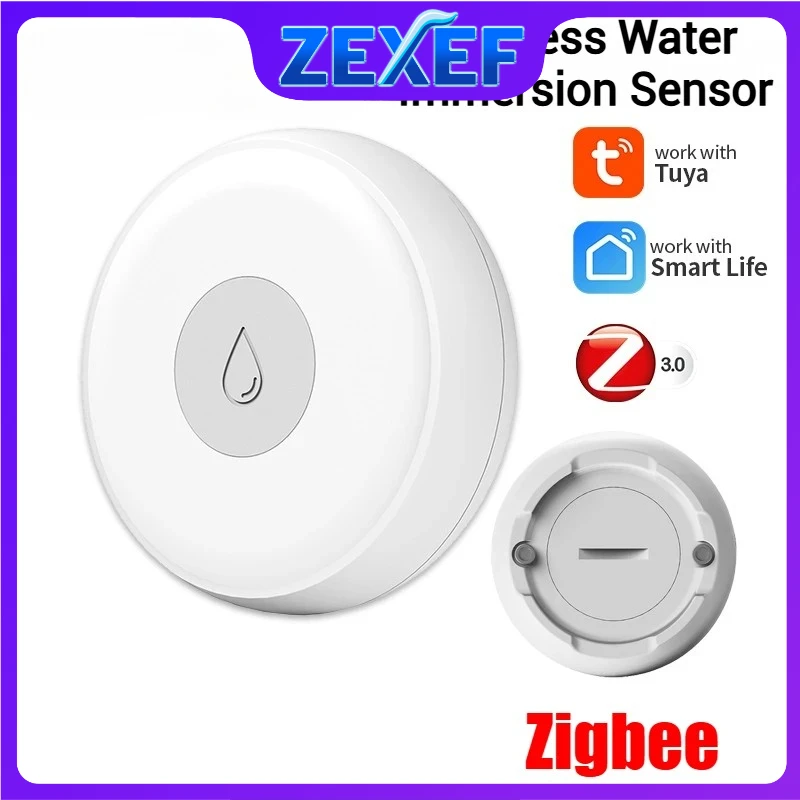 ZEXEF – capteur de fuite d'eau Tuya ZigBee, détecteur d'inondation avec contrôle intelligent de la vie, Compatible avec Alexa, Assistant domestique, alarme de fuite d'eau