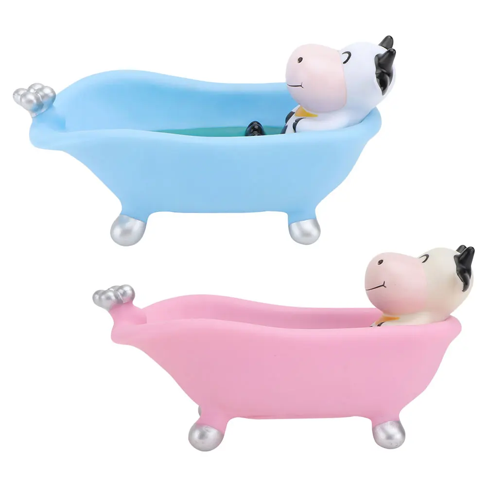

2pcs Cartoon Cow Soap Holder for Bathroom Kitchen Vinyl Drainage Design Bathtub Shaped Tray Bar Soap Cases Multifunctional Sink