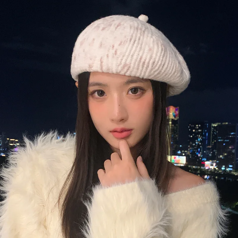 Ladies' Korean-style Thick Knitted Beret for Autumn/Winter, Warm and Cold-Proof, Large Size with Flattering Effect, Versatile