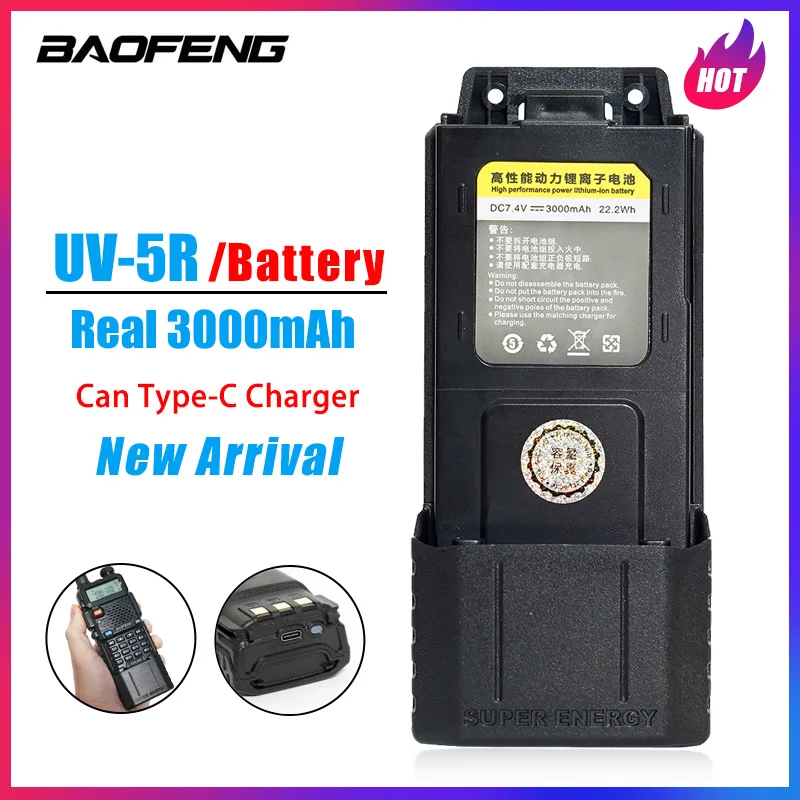 Baofeng Walkie Talkie uv5r 3000mah Battery USB/TypeC Boafeng Batteries BL-5/BL-5L uv 5r Accessories Two Way Radio Commutator