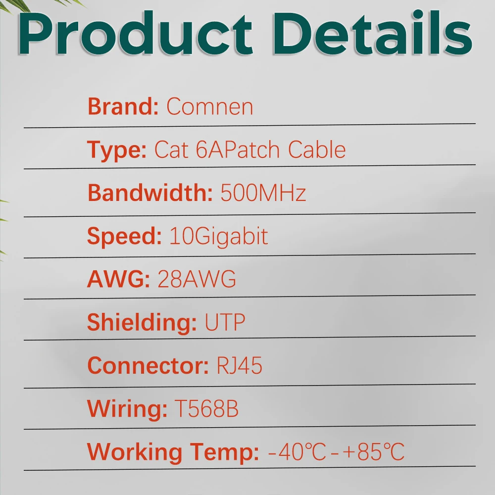 COMNEN Cat6a RJ45 90 Degree Angle Ethernet Cable 3.8mm Slim Patch Cord Lan Cable UTP RJ 45 for Patch Panel to Switch Flexiable